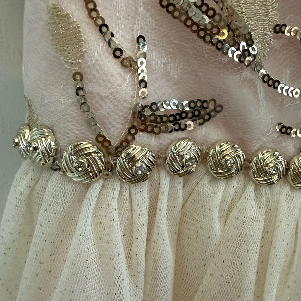 American Princess Satin Label in Soft Blush and‎ Gold Embroidery